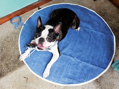 わん活 犬用 カフェマット 肉球刺繍入り デニムリメイク 一点 わん活 犬用 カフェマット 肉球刺繍入り デニムリメイク 一点